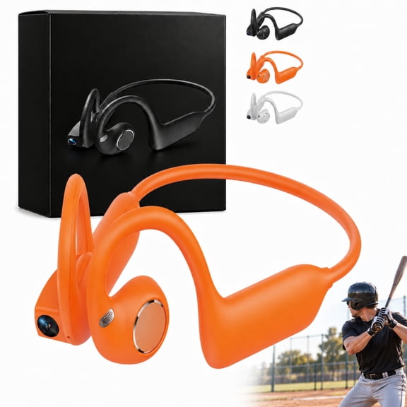 Pov Buds, Pov Buds Bone Conduction Headphones, Open-Ear Audio with Built-In HD Camera, Flexible Secure-Fit Ear Hooks, Type-C Charging, Sweat and Splash Resistant, Ideal for Baseball Training
