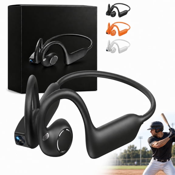 Pov Buds, Pov Buds Bone Conduction Headphones, Open-Ear Audio with Built-In HD Camera, Flexible Secure-Fit Ear Hooks, Type-C Charging, Sweat and Splash Resistant, Ideal for Baseball Training