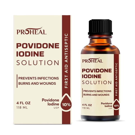 Povidone Iodine Solution 10% - 4oz Iodine Liquid for Preventing Infection - First Aid Antiseptic for Skin Prep, Burns and Wounds