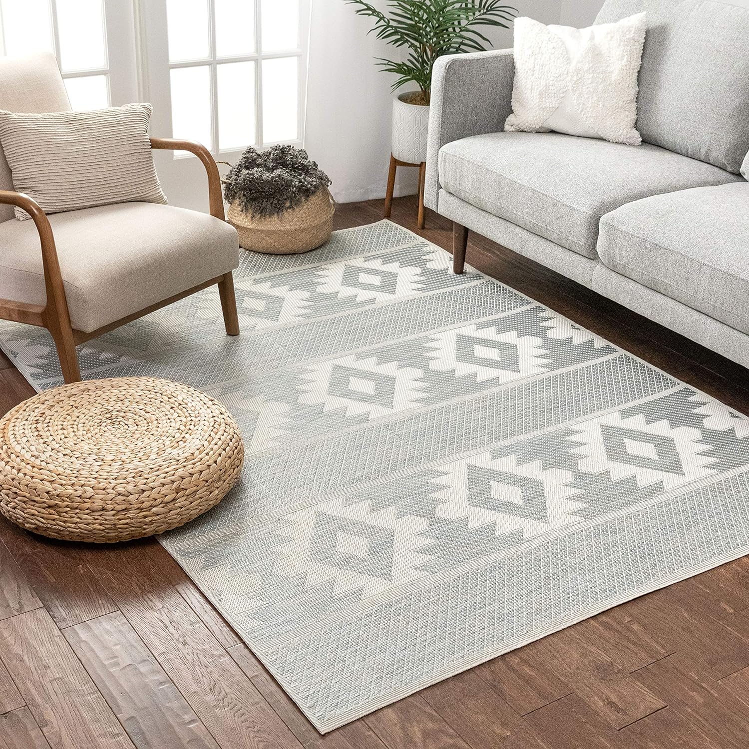 Povie Blue Southwestern Flatweave Medallion Pattern Area Rug 3X5 (3'11