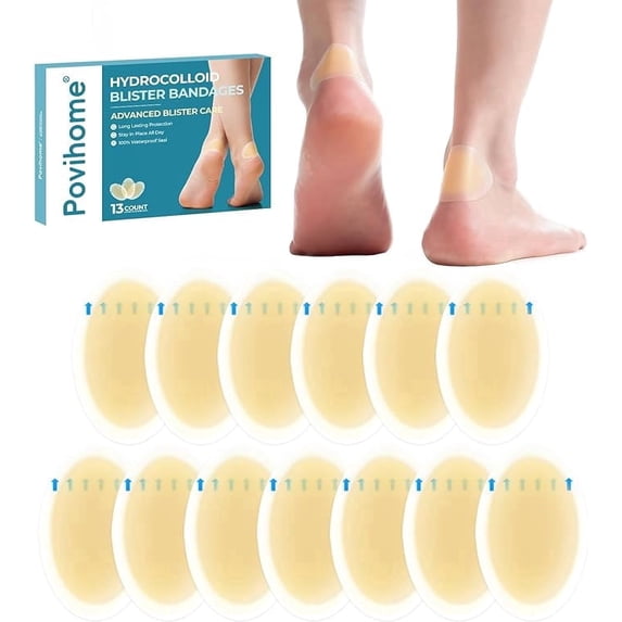 Povihome Gel Blister Bandages Blister Cushions Water Resistant Hydrocolloid 13 Count Heel Pack