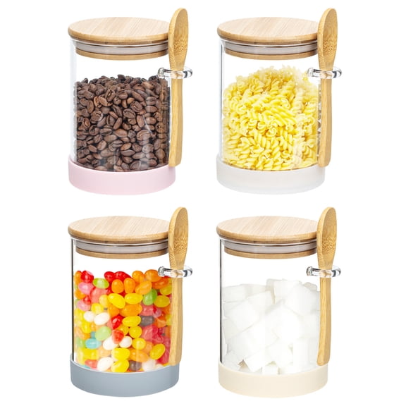 Povinmos Clear Glass Airtight Coffee Spices Food Storage Containers (4 Count)