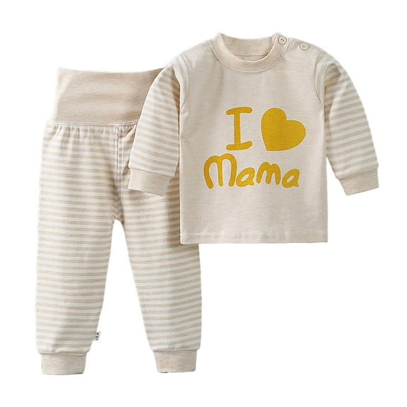 Povozer 2 Piece Boys Pajama Sets - Cozy Waffle Knit and Henley Tops with Matching Sleep Pants(Beige,18-24 Months)