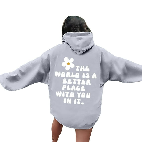 Povozer 2025 Oversized Sweatshirt for Women Hoodie Teen Girls Graphic Cute Hoodies Y2k Pullover Sweatshirts Preppy Clothes(Light Gray,M)