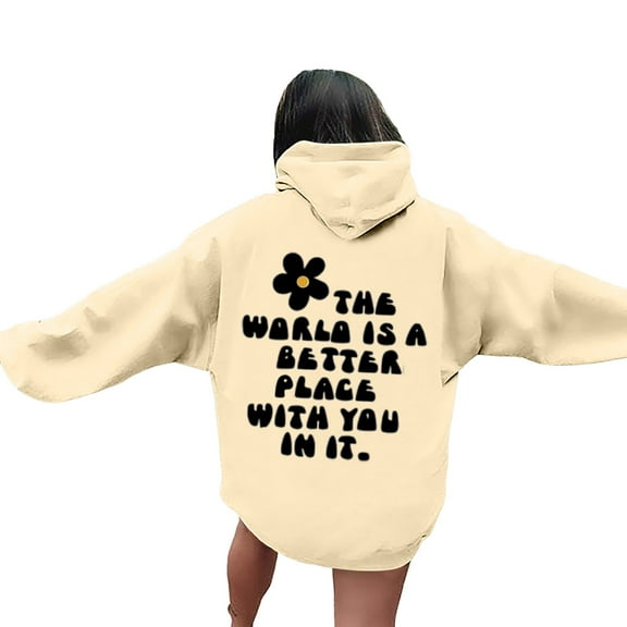 Povozer 2025 Oversized Sweatshirt for Women Hoodie Teen Girls Graphic Cute Hoodies Y2k Pullover Sweatshirts Preppy Clothes(Light Yellow,L)