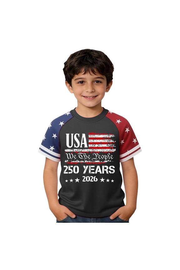 250 Anniversary Usa Shirt Toddler Unisex Kids Flag T-Shirts Boys 4th Of July Shirt Kids 250 Anniversary USA Shirt Vintage Short Sleeve 1776 2026 Patriotic Flag Tshirt Size 10-11 Years,Grey
