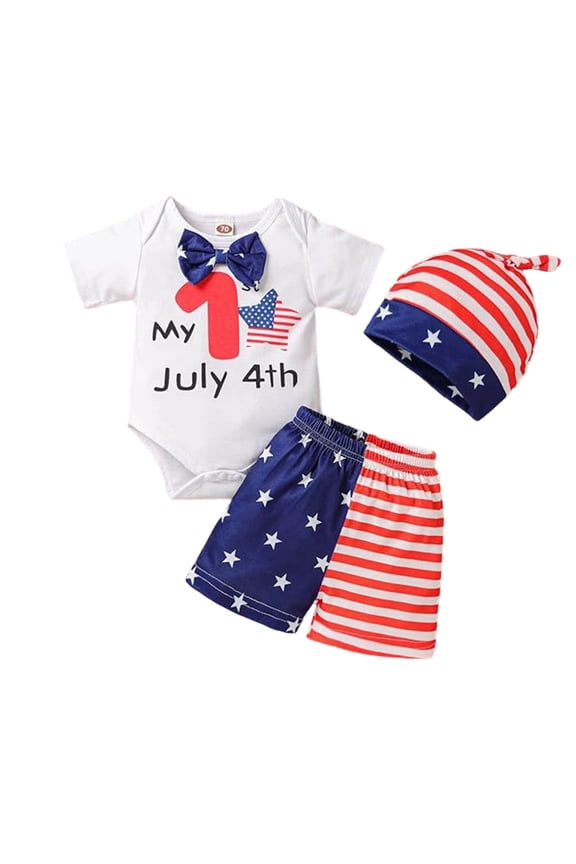 4th of July Clothes for Toddler Boy Toddler Independence Day Clothes Set Boys Comfortable Breathable Set Baby Independence Day Short Sleeved Shorts Hat Three Piece Set Size 6-9 Months,Red