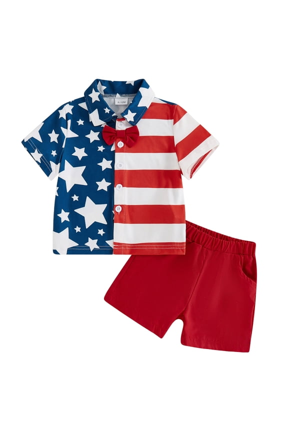4th Of July Outfits for Kids Toddler Independence Day Clothes Set Toddler Baby Boy 4th Of Outfits Gentleman Button Down Shirt Dress Shorts Fourth Of July Clothes Set Size 1-2 Years,Red