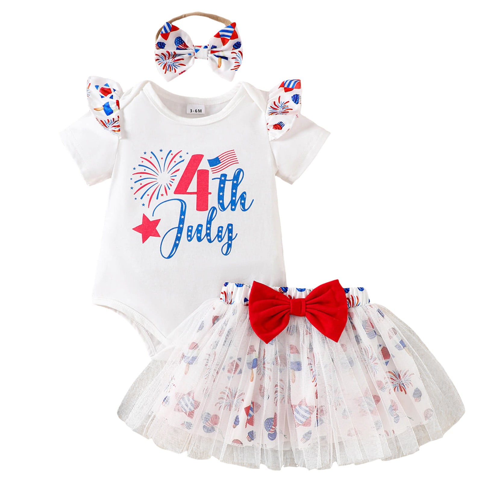 Baby Girl 4th Of July Outfit - American Flag Embroidered Plaid Bubble Romper, My First Independence Day Bodysuit