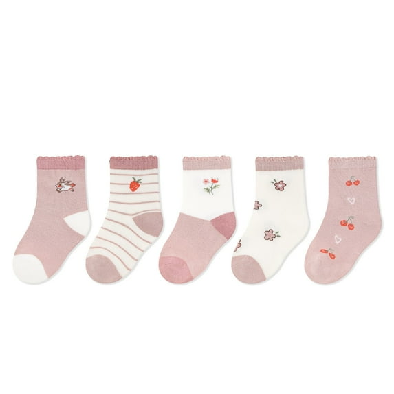 Povozer 5 Pair Little Girls Ruffle Socks Lace Trim Cotton Socks Eyelet Frilly Princess Dress Socks for Kids Toddler Baby Girl(D,XS)
