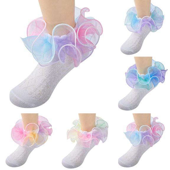Povozer 5 Pairs Girls Ruffle Socks Ruffled Lace Socks for Girls Dress Socks(Multicolour,1-3Y)