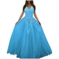 thumbnail image 1 of Povozer A Line Lace Appliques Wedding Dress with Slit Backless Boho Bridal Gowns(Blue,4XL), 1 of 2
