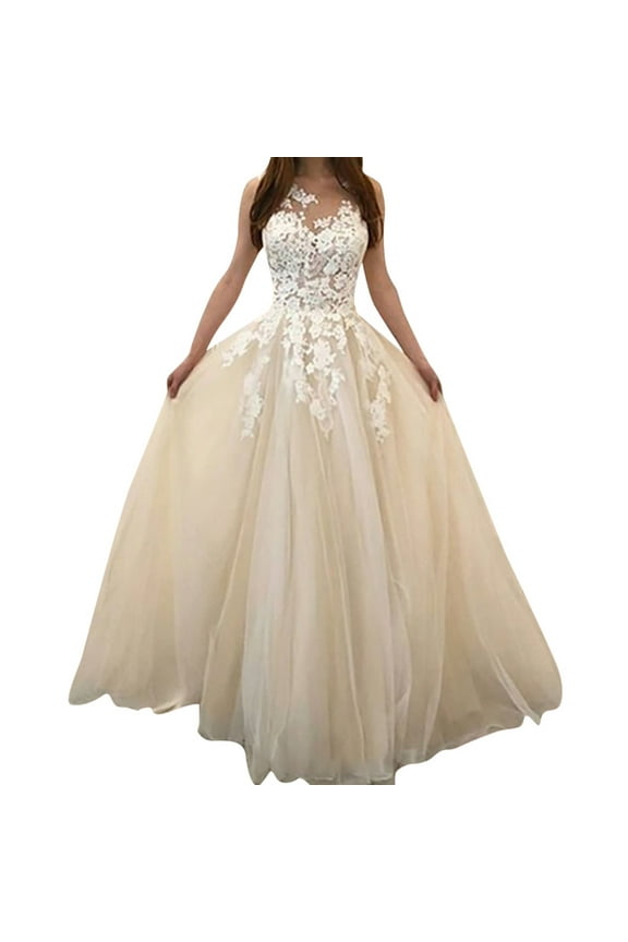 A Line Lace Appliques Wedding Dress with Slit Backless Boho Bridal Gowns(White,L)