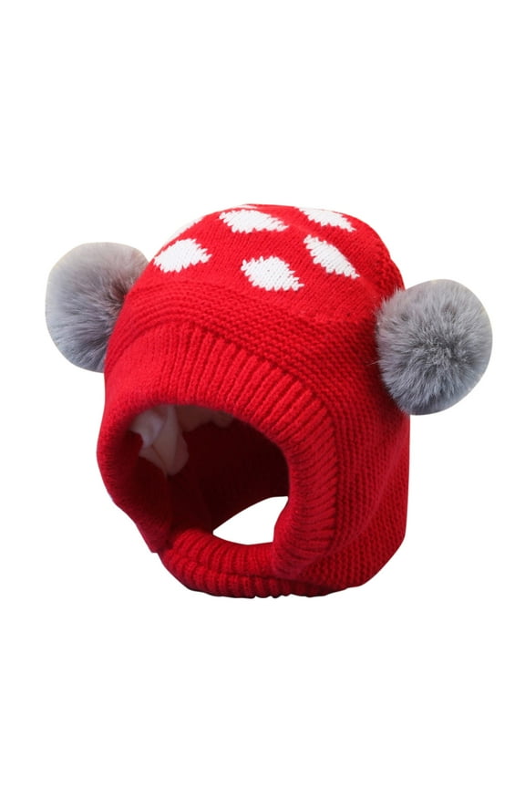 Baby Beanie Fleece Lined Toddler Winter Hat with Ear Flaps Little Girls Boys Warm Hats Cute Beanies for Kids(Red,One Size)