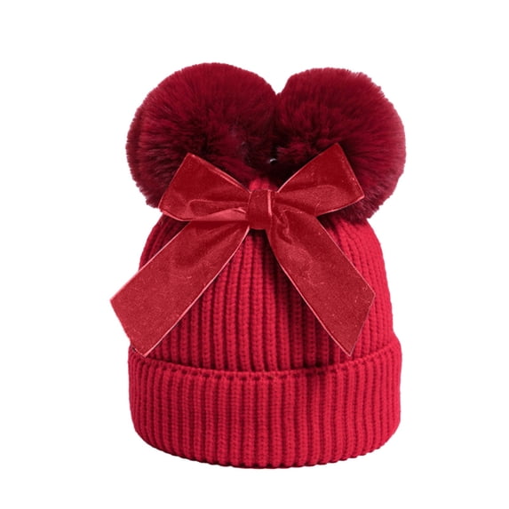 Povozer Baby Beanie Toddler Winter Hat for Girls Boys Baby Winter Hat With Bow Double Cap Customized Warm Toddler Boys Girls Knit Hats,Size 6-36 Months,Red