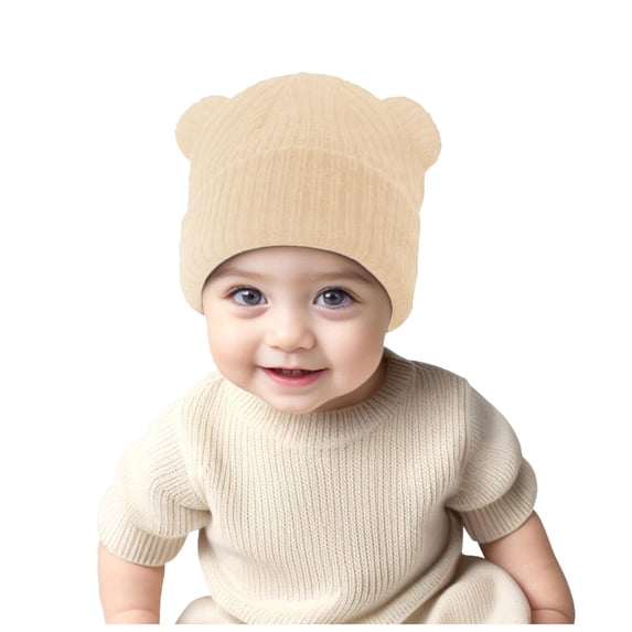 Povozer Baby Beanie Warm Winter Hat Baby Fall Winter Hats High Elastic Boys Girls Baby Bear Knitted Hats,Size 3-36 Months,Beige