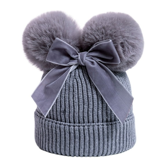 Povozer Baby Beanie Winter Hat Knitted Warm Hat with Bow Infant Toddler Beanies(Gray,6-36M)