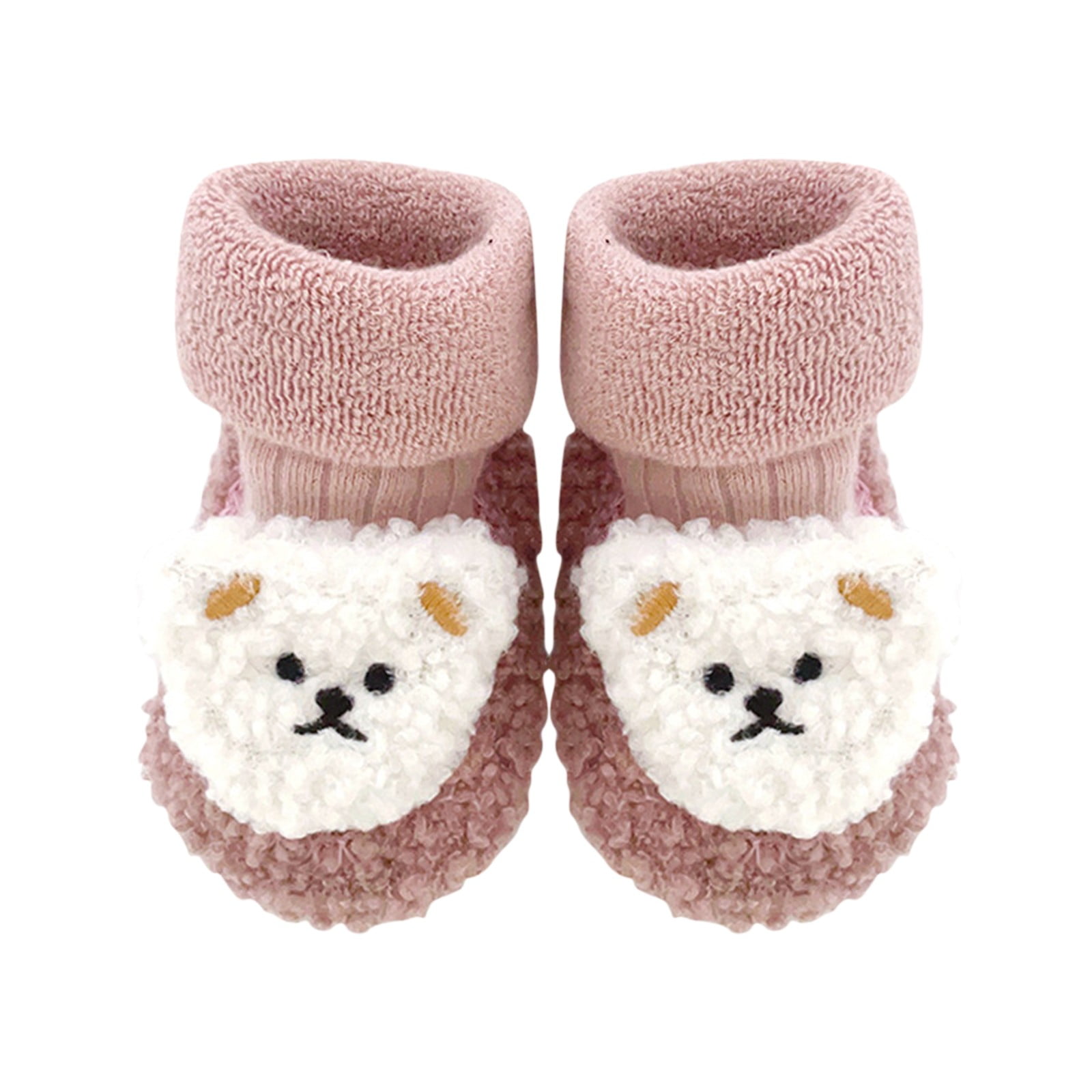 Povozer Baby Booties Boys Girls Soft Anti-Slip Slippers Fall Winter Warm Crib Sock Shoes First Walkers(Pink,12-18 Months)