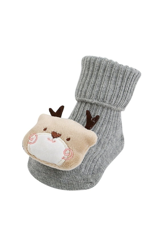 Baby Booties Cute Booties Fleece Slippers Soft Warm Newborn Crib Shoes(Gray,0-6M)