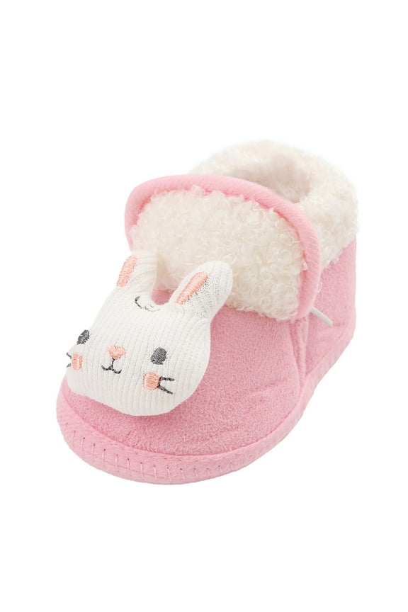 Baby Booties Cute Booties Fleece Slippers Soft Warm Crib Shoes Snow Boots(Pink,12-15 Months)