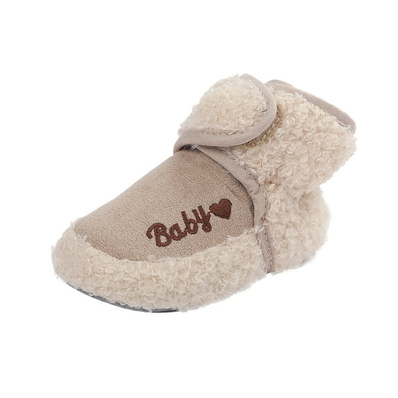 Povozer Baby Booties Girls Boys Slippers First Walkers Shoes Warm Socks Crib Shoes(Beige,6-12 Months)
