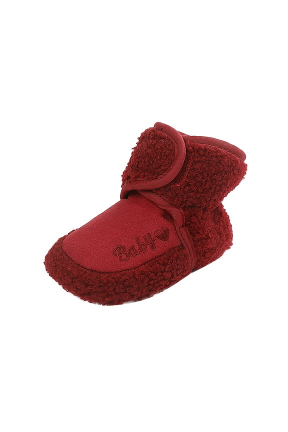 Baby Booties Girls Boys Slippers First Walkers Shoes Warm Socks Crib Shoes(Red,One Size)