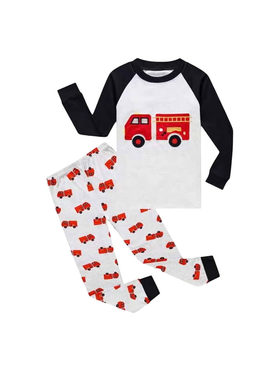 Baby Boy Clothes Toddler Boy Summer Outfits Boy's Fashion Boys Comfortable Breathable Long Sleeved Home Clothes 2pcs Set With Cute Truck Pattern Size 4-5 Years,Red