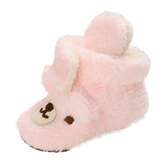 Povozer Baby Boy Girl Cozy Fleece Bootie Stay on Slipper Winter Warm Gripper Non-Slip Crib Shoes(Pink,0-6 Months)