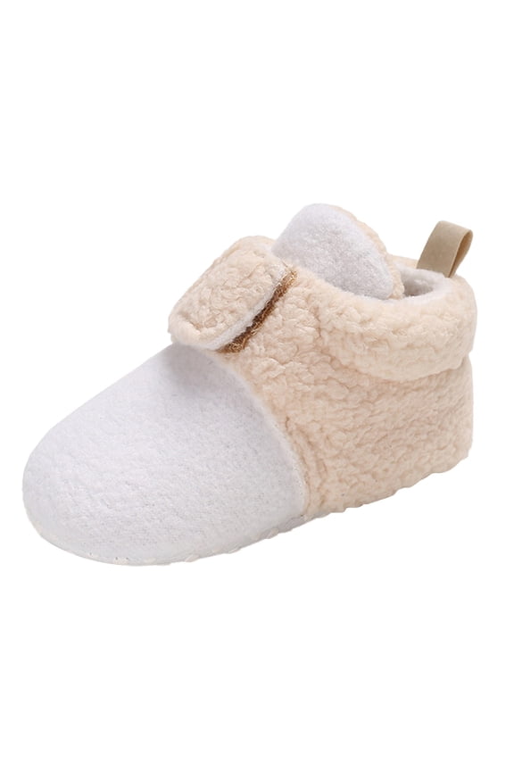 Baby Boy Girl Soft Fleece Booties Stay on Slippers Socks Shoe Non Skid Gripper Toddler First Walkers Winter Ankle Crib Shoes(White,12-18 Months)