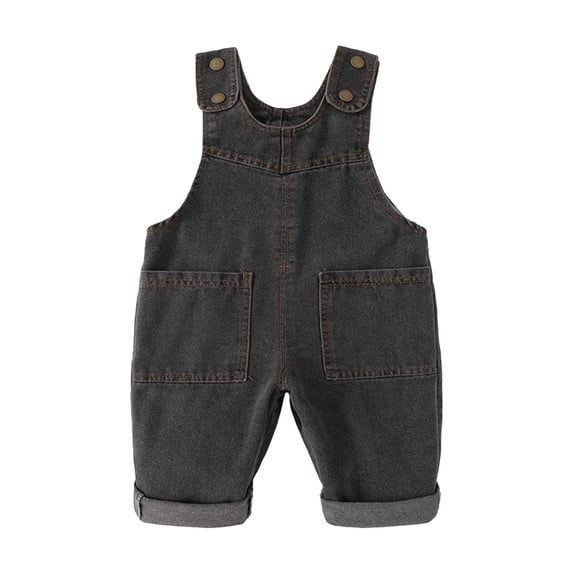 Povozer Baby Boy Girl Suspender Pants Overalls Corduroy Bib Pants Trousers with Pockets(Black,3-6M)