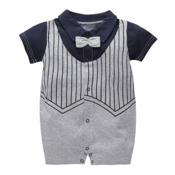 Povozer Baby Boy Outfit Gentleman Bowtie Suit One Piece Romper Bodysuit(Blue,12)