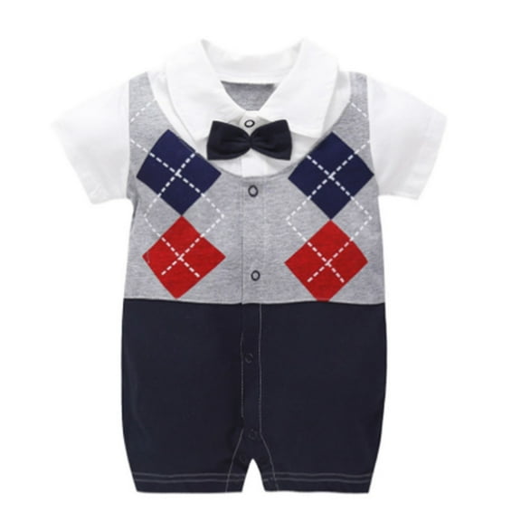 Povozer Baby Boy Outfit Gentleman Bowtie Suit One Piece Romper Bodysuit(Pink,6)