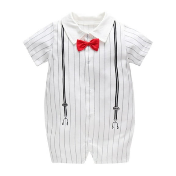 Povozer Baby Boy Outfit Gentleman Bowtie Suit One Piece Romper Bodysuit(White,12)