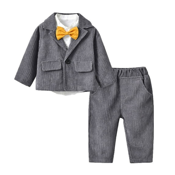 Povozer Baby Boy Suits Toddler Dress Shirt with Pants Sets Gentleman Wedding(Gray,12-24M)