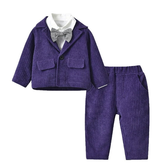 Povozer Baby Boy Suits Toddler Dress Shirt with Pants Sets Gentleman Wedding(Purple,2-3Y)
