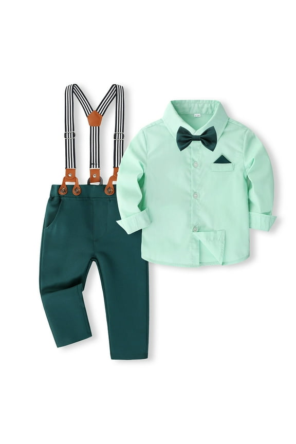 Baby Boy Summer Party Outfit Baptism Christening Outfits for Baby Boys Bow Ties Shirt Suspender Shorts Gentleman Wedding Tuxedo Formal Suit for 12M,Green