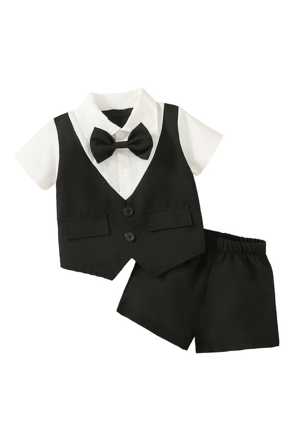 Baby Boy Summer Wedding Outfit Toddler Suits for Boy formal Wear Gentleman Outfits for Baby Summer Shorts Set 6M 9M 12M 18M 2Y for 18-24 Months,Black