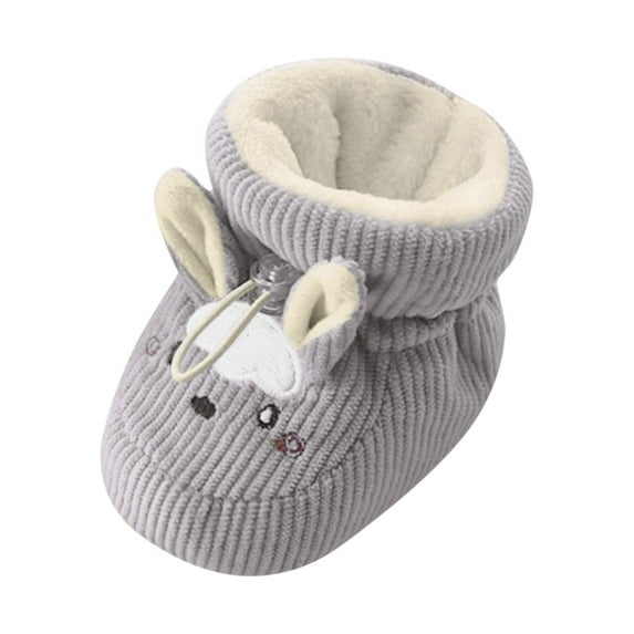 Povozer Baby Boys Girls Cozy Fleece Booties with Grippers Slipper Socks Toddler Crib Winter Shoes for Boys Girls(Gray,6-12 Months)