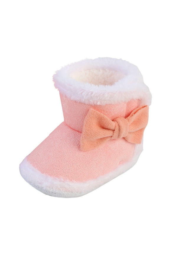 Baby Boys Girls Slippers Cozy Fleece Booties Soft Bottom Warm Cartoon Socks Crib Shoes(Pink,6-12 Months)