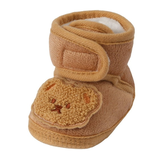 Povozer Baby Boys Girls Warm Cozy Cotton Winter Booties Fleece First Walker Winter Warm Crib Shoes(Coffee,6-18 Months)