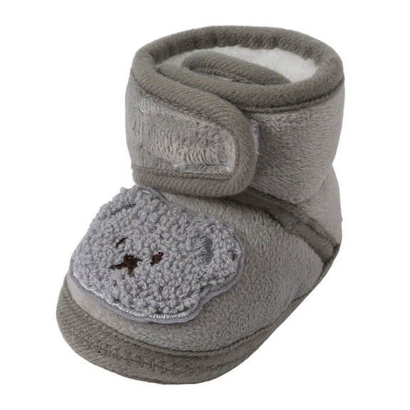 Povozer Baby Boys Girls Warm Cozy Cotton Winter Booties Fleece First Walker Winter Warm Crib Shoes(Gray,0-6 Months)