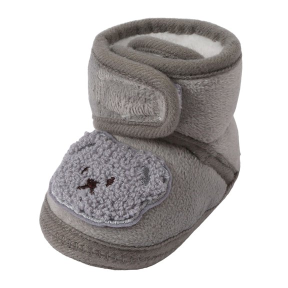 Povozer Baby Boys Girls Warm Cozy Cotton Winter Booties Fleece First Walker Winter Warm Crib Shoes(Gray,18-24 Months)