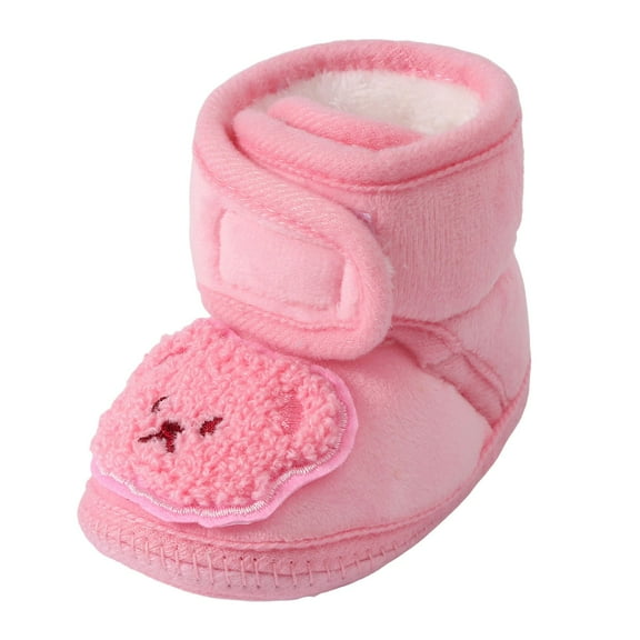 Povozer Baby Boys Girls Warm Cozy Cotton Winter Booties Fleece First Walker Winter Warm Crib Shoes(Pink,18-24 Months)