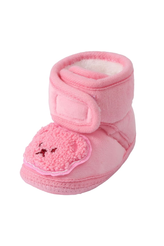 Baby Boys Girls Warm Cozy Cotton Winter Booties Fleece First Walker Winter Warm Crib Shoes(Pink,18-24 Months)