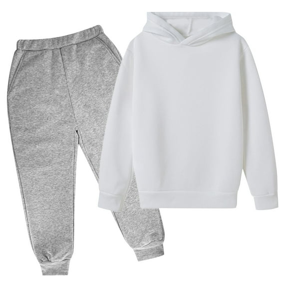 Povozer Baby Boys' Joggers Set - 2 Piece Fleece Pullover Hoodie and Jogger Pants Set - Matching Outfit for Little Boys(White,9-10 Years)