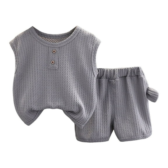 Povozer Baby Boys Summer Sport Sets Outfits Unisex Spring Cotton Outfits Clothes(Gray,2-3Y)
