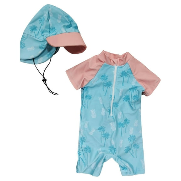 Povozer Baby Boys Swimsuit Toddler Sunsuit UPF 50+ One Piece with Hat(Blue,2-3Y)