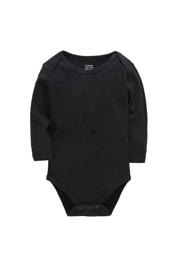 Baby Boys and Girls Long Sleeve Solid Color Onesie Bodysuits(Black,18-24M)