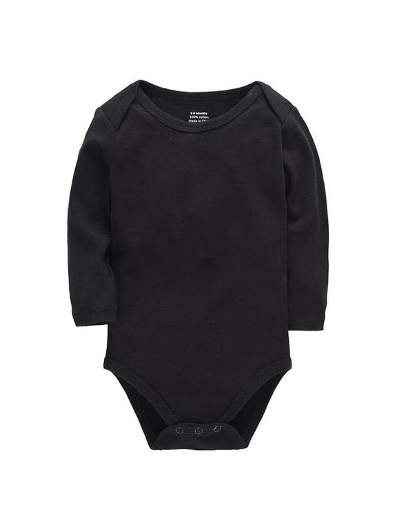 Baby Boys and Girls Long Sleeve Solid Color Onesie Bodysuits(Black,6-9M)
