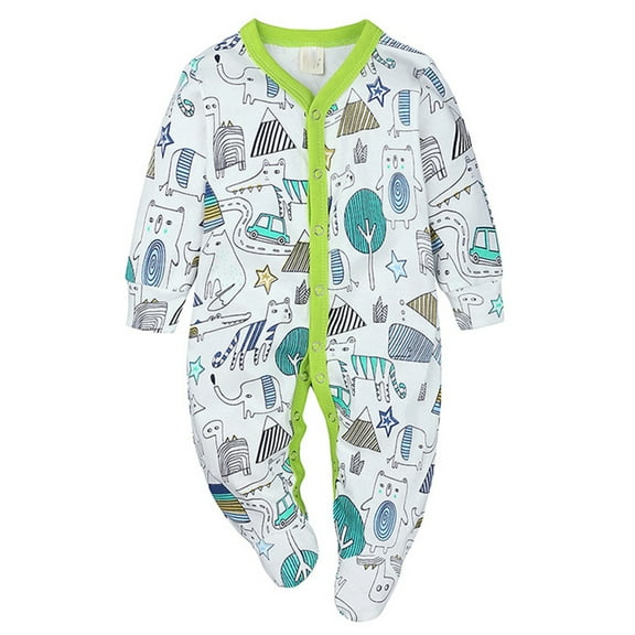 Povozer Baby-Boys and Toddler Long Sleeve Cotton Zip-Front One Piece Footed(Green,3-6M)